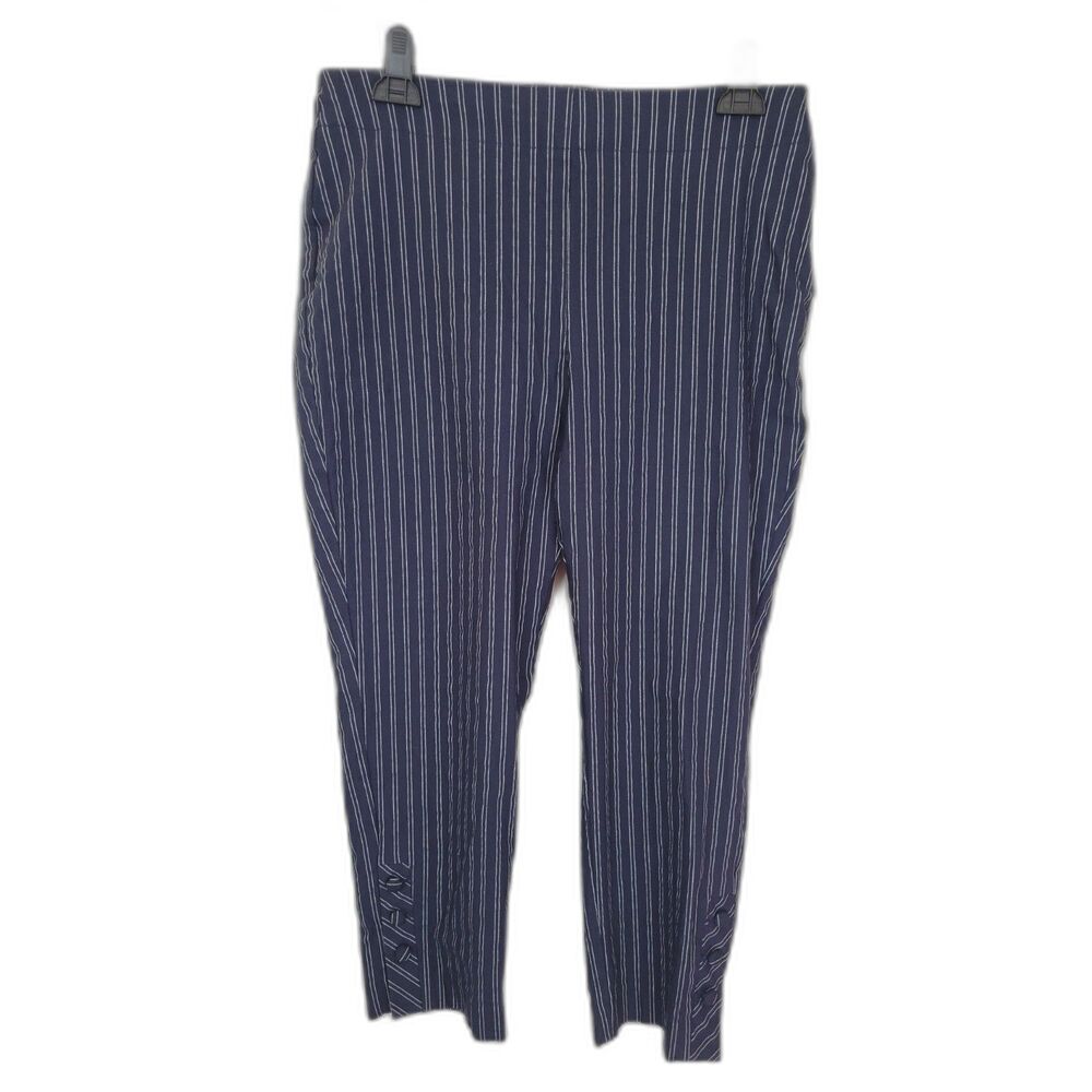 Chicos Blue White Striped Ankle Button Leg Pants